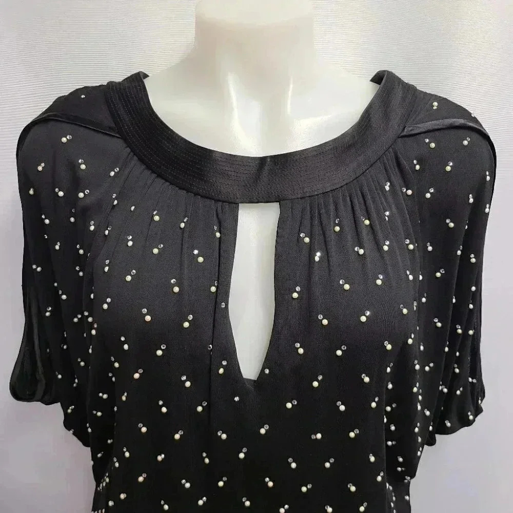Marc Jacobs Black Satin Crystal Pearl Rhinestone Embellished Back Bow Dress 10 - Picture 5 of 16